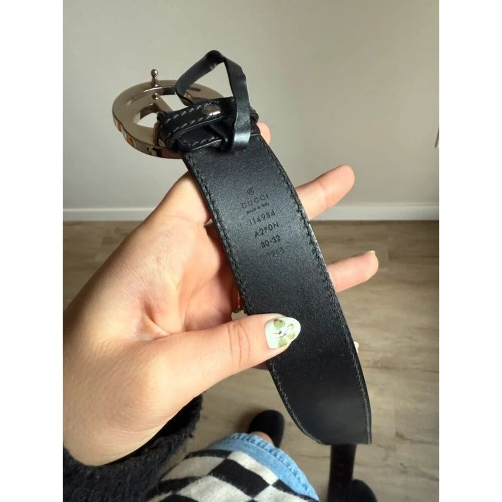 Gucci Interlocking G Black Leather Belt 80/32